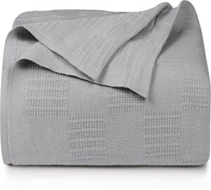 utopia bedding 100% cotton blanket (throw size – 60×50 inches) 350gsm lightweight thermal blanket, soft breathable blanket for all seasons (cool grey)