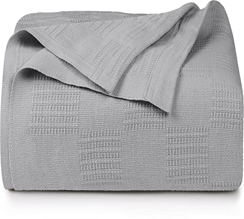 Utopia Bedding 100% Cotton Blanket (Throw Size - 60x50 Inches) 350GSM Lightweight Thermal Blanket, Soft Breathable Blanket for All Seasons (Cool Grey)