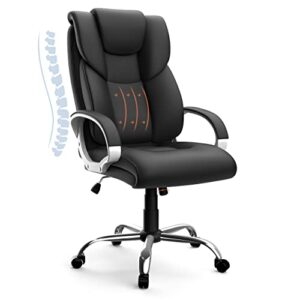 AYEASY Office Chair with High Back Padded Armrests, Lumbar Support Tall Executive Office Chair, Ergonomic Comfort Modern Leather Chair, Adjustable Height Black Desk Chair with 360 Swivel PA Wheels