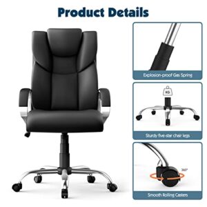 AYEASY Office Chair with High Back Padded Armrests, Lumbar Support Tall Executive Office Chair, Ergonomic Comfort Modern Leather Chair, Adjustable Height Black Desk Chair with 360 Swivel PA Wheels