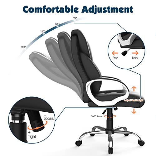 AYEASY Office Chair with High Back Padded Armrests, Lumbar Support Tall Executive Office Chair, Ergonomic Comfort Modern Leather Chair, Adjustable Height Black Desk Chair with 360 Swivel PA Wheels