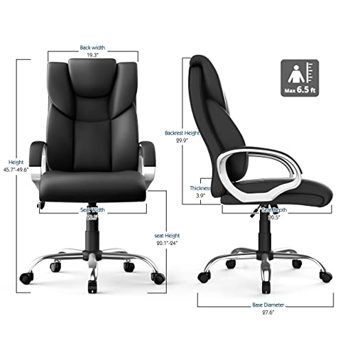 AYEASY Office Chair with High Back Padded Armrests, Lumbar Support Tall Executive Office Chair, Ergonomic Comfort Modern Leather Chair, Adjustable Height Black Desk Chair with 360 Swivel PA Wheels