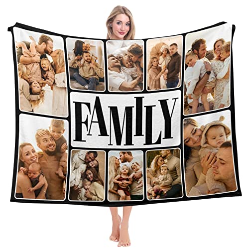 Custom Blankets with Photos, Personalized Picture Blanket with 10 Photos Collage, Custom Blanket with Picture for Family Mom Dad Couples Baby, Personalized Picture Throw Blanket for Birthday Festival