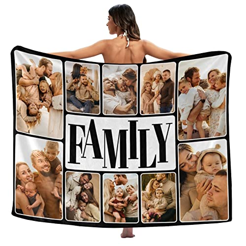 Custom Blankets with Photos, Personalized Picture Blanket with 10 Photos Collage, Custom Blanket with Picture for Family Mom Dad Couples Baby, Personalized Picture Throw Blanket for Birthday Festival