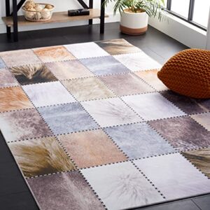 safavieh faux hide collection machine washable slip resistant 5′ x 8′ beige/brown fah519c patchwork rustic lodge modern glam bedroom living room area rug