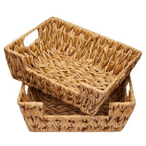 jmkaixin wicker storage baskets, water hyacinth storage basket with built-in handles,2-pack hand woven baskets with carry handles for storage 13.75″ x 11″ x 5″