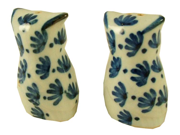 Porcelain Blue and White Hoot Owl Salt and Pepper Shakers