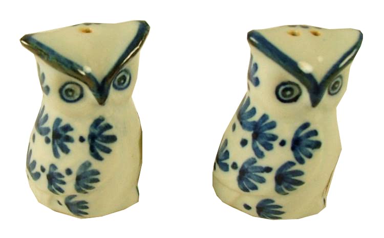 Porcelain Blue and White Hoot Owl Salt and Pepper Shakers