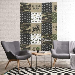 Personalized Little Antler Man Woodland Camouflage Blanket with Name Text Custom Super Soft Fleece Throw Blankets for Couch Sofa Bed 50 X 60 inches