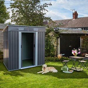 Arlopu 6 x 3.5 FT Outdoor Storage Shed, Metal Sheds with Sliding Doors and Vents, Waterproof Tool Storage Cabinet, Backyard Patio Lawn, for Bicycle, Garden Tool, Pet House, Utility Room (Light Grey)