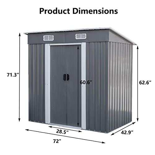 Arlopu 6 x 3.5 FT Outdoor Storage Shed, Metal Sheds with Sliding Doors and Vents, Waterproof Tool Storage Cabinet, Backyard Patio Lawn, for Bicycle, Garden Tool, Pet House, Utility Room (Light Grey)