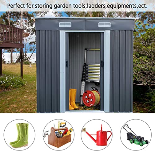 Arlopu 6 x 3.5 FT Outdoor Storage Shed, Metal Sheds with Sliding Doors and Vents, Waterproof Tool Storage Cabinet, Backyard Patio Lawn, for Bicycle, Garden Tool, Pet House, Utility Room (Light Grey)