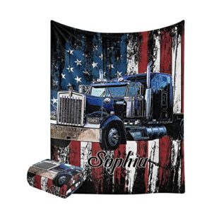 trucker american flag personalized blanket with name super soft fleece throw blankets for bed couch birthday wedding gift 50 x 60 inch