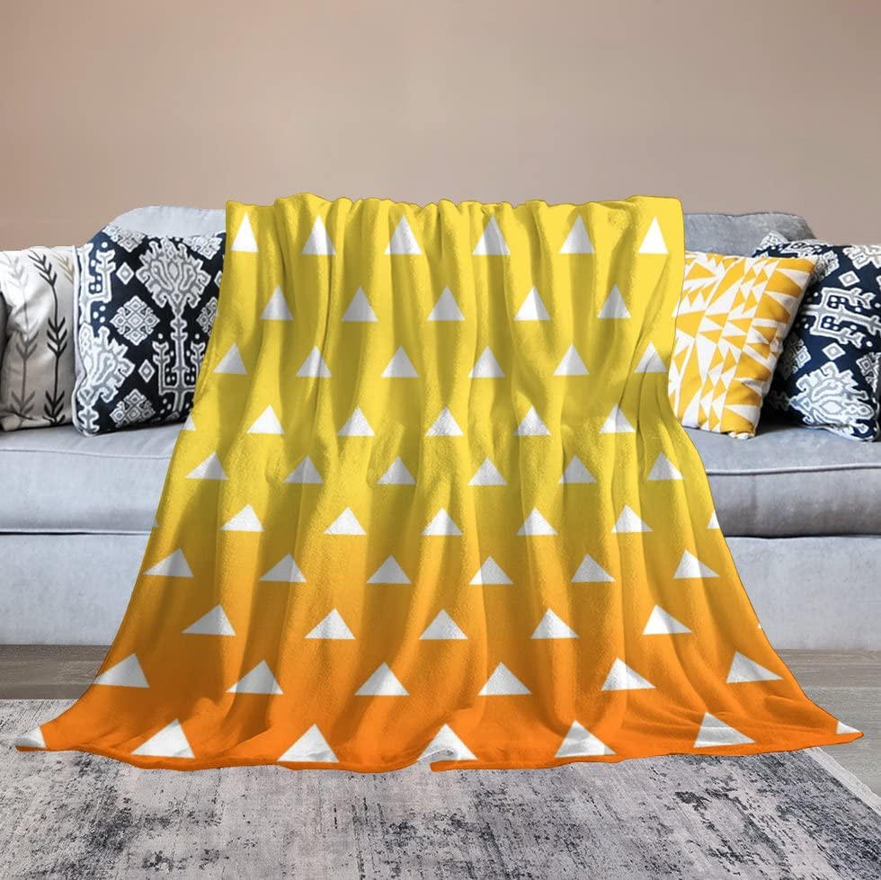 Demon Slayer Anime Zenitsu Throw Blanket Utra Soft Fade Resistant Bedding 50in x60in Japanese Anime Flannel Blanket for Couch Sofa Bed Office Outdoor Yellow Blanket