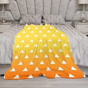 Demon Slayer Anime Zenitsu Throw Blanket Utra Soft Fade Resistant Bedding 50in x60in Japanese Anime Flannel Blanket for Couch Sofa Bed Office Outdoor Yellow Blanket