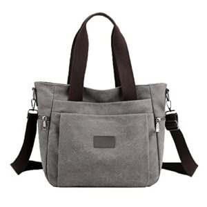 women’s canvas tote bag, work handbag with multi pockes fashion shoulder purse causal canvas crossbody bags, grey