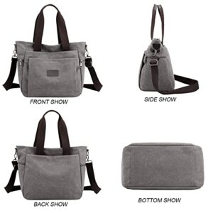 Women's Canvas Tote Bag, Work Handbag with Multi Pockes Fashion Shoulder Purse Causal Canvas Crossbody Bags, Grey