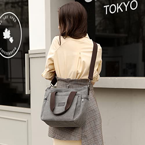 Women's Canvas Tote Bag, Work Handbag with Multi Pockes Fashion Shoulder Purse Causal Canvas Crossbody Bags, Grey