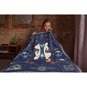 Pisces Constellation Astrology Blanket Flannel Fleece Throw Soft Cozy Blankets Microfiber Lightweight Warm Cozy Fuzzy Plush for Couch Sofa Bed Office All Season 50"X40" S for Kid