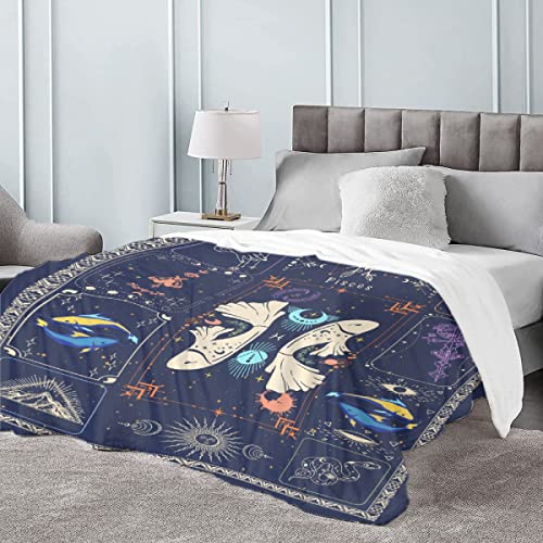 Pisces Constellation Astrology Blanket Flannel Fleece Throw Soft Cozy Blankets Microfiber Lightweight Warm Cozy Fuzzy Plush for Couch Sofa Bed Office All Season 50"X40" S for Kid