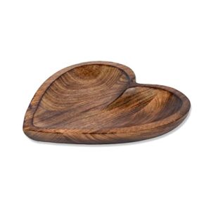 edhas mango wood heart curved shaped decorative bowl for table centerpieces home party wedding décor (10″ x 10″ x 1.5″)