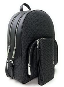 michael kors jaycee large backpack school bag bundled jst continental wristlet wallet (black signature)