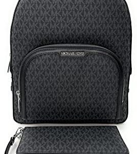 Michael Kors Jaycee Large Backpack School Bag Bundled JST Continental Wristlet Wallet (Black Signature)