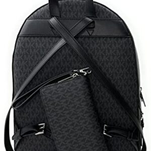 Michael Kors Jaycee Large Backpack School Bag Bundled JST Continental Wristlet Wallet (Black Signature)