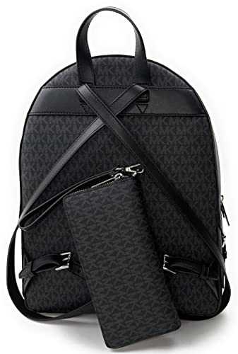 Michael Kors Jaycee Large Backpack School Bag Bundled JST Continental Wristlet Wallet (Black Signature)