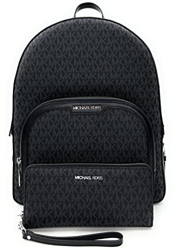 Michael Kors Jaycee Large Backpack School Bag Bundled JST Continental Wristlet Wallet (Black Signature)