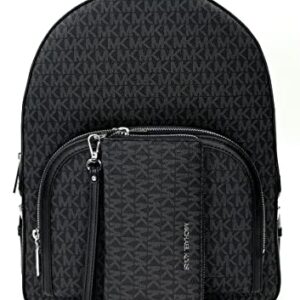 Michael Kors Jaycee Large Backpack School Bag Bundled JST Continental Wristlet Wallet (Black Signature)