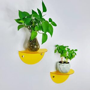 ROYALITA Acrylic Small Floating Shelves (2-Pack, 8-inch Diameter) - Wall Mounted Display for Plants, Toys, Makeup, and More - Ideal for Home and Office (Yellow)