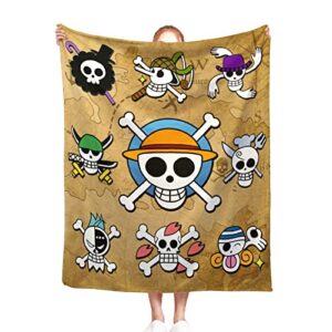 anime one piece throw blanket luffy jolly roger utra soft japanese anime flannel blanket 50x60inches straw hat pirate flag blanket for bed sofa couch brown blanket