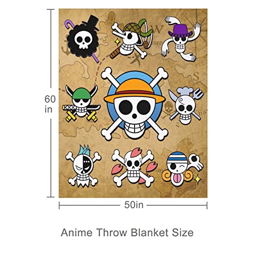 Anime One Piece Throw Blanket Luffy Jolly Roger Utra Soft Japanese Anime Flannel Blanket 50x60inches Straw Hat Pirate Flag Blanket for Bed Sofa Couch Brown Blanket