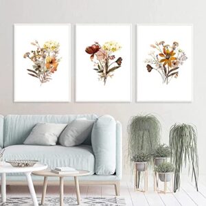 Watercolor Botanical Wall Art Print Set of 3 Vintage Floral Canvas Wall Art Yellow Wildflowers Art Floral Picture Farmhouse Art Decor Modern Home Decor Art for Living Room Bedroom16x24 Inch UNFRAMED