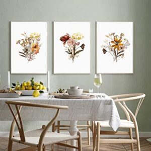 Watercolor Botanical Wall Art Print Set of 3 Vintage Floral Canvas Wall Art Yellow Wildflowers Art Floral Picture Farmhouse Art Decor Modern Home Decor Art for Living Room Bedroom16x24 Inch UNFRAMED