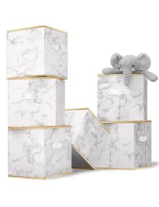 mythaus foldable storage cube bins organizer – cube storage bin,decorative cube storage organizer,storage basket dual handles,11 x 11 for nursery/home office/closet/kids room 6-pack(white marble)