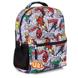 marvel comics allover school backpack – avengers, spiderman, captain america, iron man hulk – officially licenced marvel bookbag for boys & girls (white)
