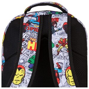 Marvel Comics Allover School Backpack - Avengers, Spiderman, Captain America, Iron Man Hulk - Officially Licenced Marvel Bookbag for Boys & Girls (White)