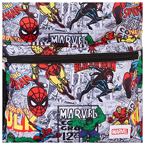 Marvel Comics Allover School Backpack - Avengers, Spiderman, Captain America, Iron Man Hulk - Officially Licenced Marvel Bookbag for Boys & Girls (White)