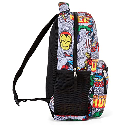 Marvel Comics Allover School Backpack - Avengers, Spiderman, Captain America, Iron Man Hulk - Officially Licenced Marvel Bookbag for Boys & Girls (White)