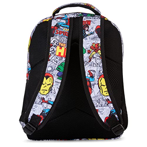 Marvel Comics Allover School Backpack - Avengers, Spiderman, Captain America, Iron Man Hulk - Officially Licenced Marvel Bookbag for Boys & Girls (White)