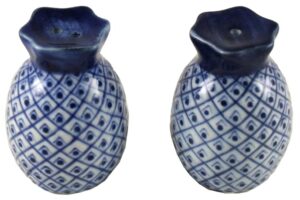 blue and white pineapples porcelain salt and pepper shakers set