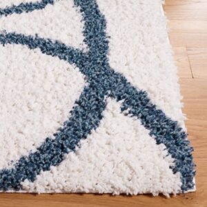 Safavieh Calico Shag Collection 4' x 6' Ivory/Blue CLC118A Modern Contemporary Abstract Non-Shedding 1.6-inch Thick Area Rug