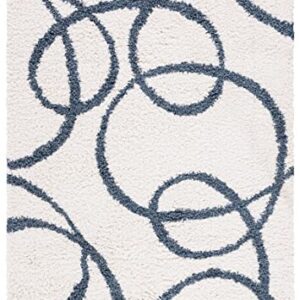 Safavieh Calico Shag Collection 4' x 6' Ivory/Blue CLC118A Modern Contemporary Abstract Non-Shedding 1.6-inch Thick Area Rug