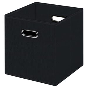 HEAYEEG Black Foldable Storage Cubes Bins, Fabric Storage Box Cubes Organizer Baskets with Dual Handles for Home Organizer (Black)