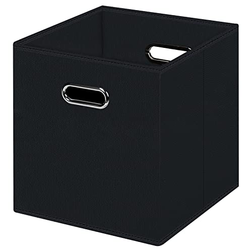 HEAYEEG Black Foldable Storage Cubes Bins, Fabric Storage Box Cubes Organizer Baskets with Dual Handles for Home Organizer (Black)