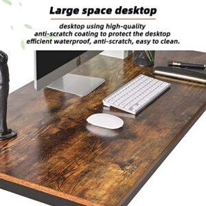 Aibiju Home Office Computer Desk with Reversible Storage Shelves, Large Study Writing Desk with Modern Simple Style 55 Inch Industrial Wooden Desk Easy to Assemble Brown YD-TMJ015H