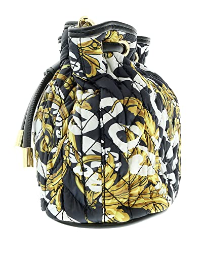 Versace Jeans Couture Black/Gold Heart Charm Purse Small Braid Bucket Crossbody Bag for womens