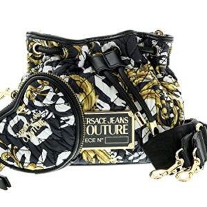 Versace Jeans Couture Black/Gold Heart Charm Purse Small Braid Bucket Crossbody Bag for womens